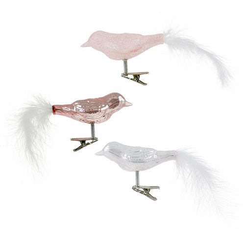 Floristik24 Glasvogel am Clip 8cm sort. 3St
