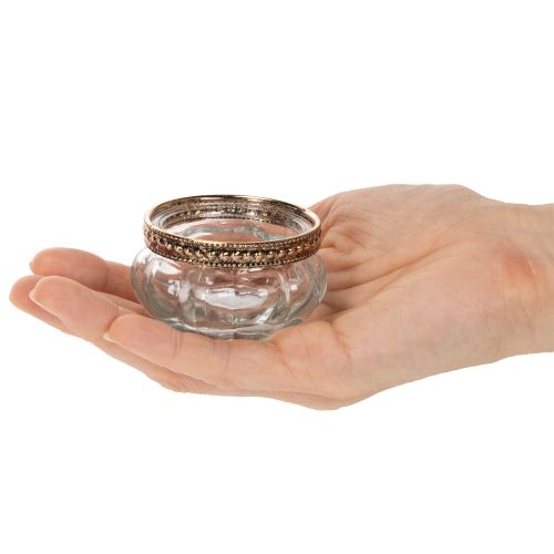 Teelichthalter aus Glas mit silbernem Metallrand, rund, 6 x 3 cm, 4 Stück | Floristik24.at