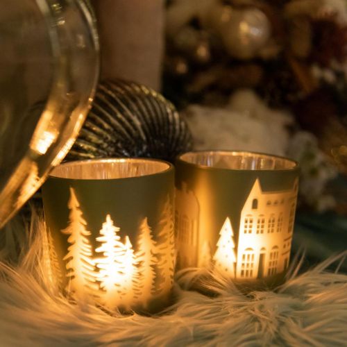 Floristik24 Windlichter, Teelichthalter Glas Weihnachten Grün Ø7cm 2St