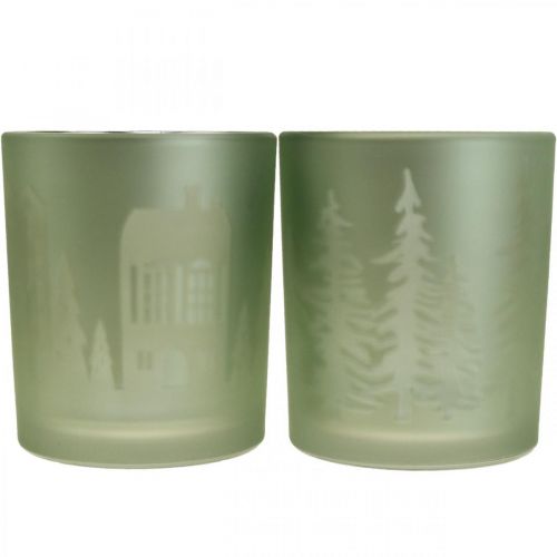 Floristik24 Windlichter, Teelichthalter Glas Weihnachten Grün Ø7cm 2St