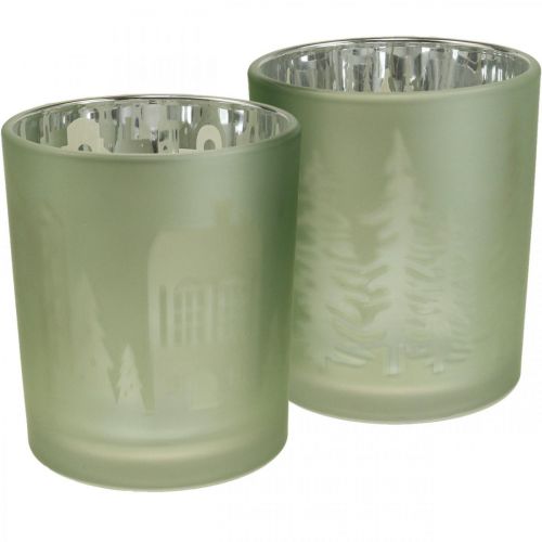 Floristik24 Windlichter, Teelichthalter Glas Weihnachten Grün Ø7cm 2St
