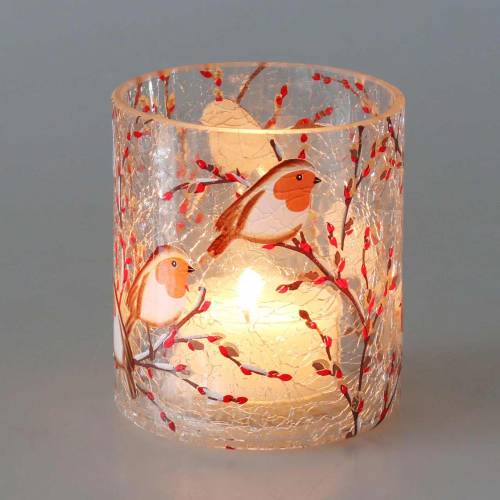 Floristik24 Windlicht Dompfaff Crackle Klar Ø9cm H10cm