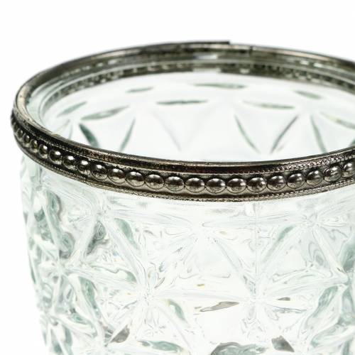 Floristik24 Glaswindlicht am Fuß Antik mit Metallrand Ø9cm H13,5cm