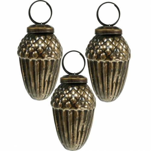 Floristik24 Christbaumschmuck Glas-Eicheln zum Hängen Braun, Golden 6cm 3St