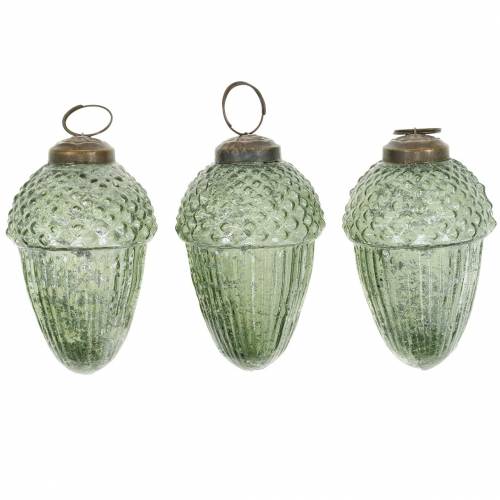 Floristik24 Baumschmuck Eicheln Transparent, Grün Echtglas 9cm 3St