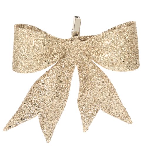 Glitzerschleife aus Kunststoff Gold 11cm mit Clip 4er Set bestellen | Floristik24.at