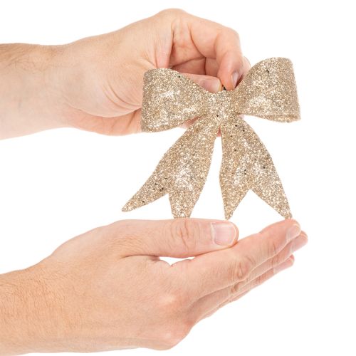 Glitzerschleife aus Kunststoff Gold 11cm mit Clip 4er Set | Floristik24.at