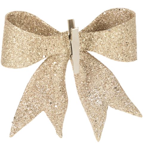 Glitzerschleife aus Kunststoff Gold 11cm mit Clip 4er Set | Floristik24.at