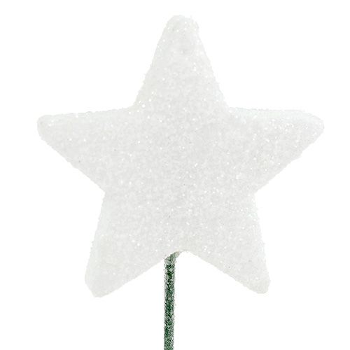 Floristik24 Glitterstern am Draht Weiß 4cm L22cm 60St