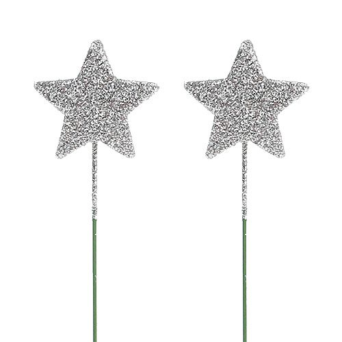 Floristik24 Glitterstern Silber 4cm am Draht 60St