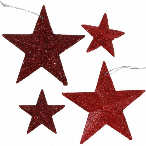 Floristik24 Glitterstern Rot- Mix 9,5/5cm 18St