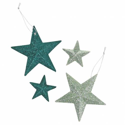 Glitterstern-Set Dekohänger und Streudeko Smaragd, Hellgrün 9cm/5cm 18St