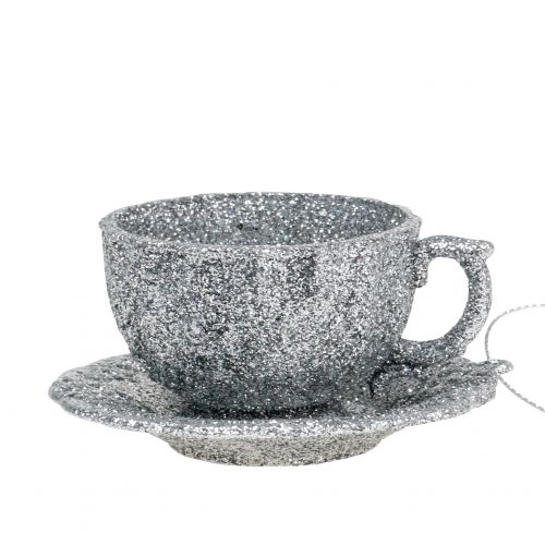 Floristik24 Glittertasse Silber zum Hängen 8cm 12St