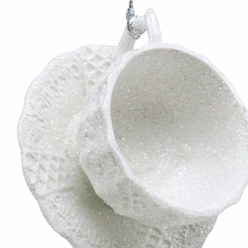 Artikel Christbaumschmuck Tasse Weiß Glitzer 8cm 12St