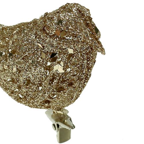 Floristik24 Glitzervogel 8cm gold mit Clip 6St