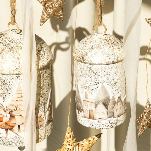 Metallglocke mit Winterdorf-Motiv, 20 cm, Weiß-Gold | Floristik24.at