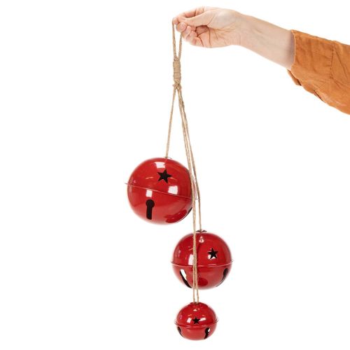 Rote Metallglocken 3er-Set, Ø 14/12/8 cm, mit Juteband für Weihnachtsdekoration | Floristik24.at