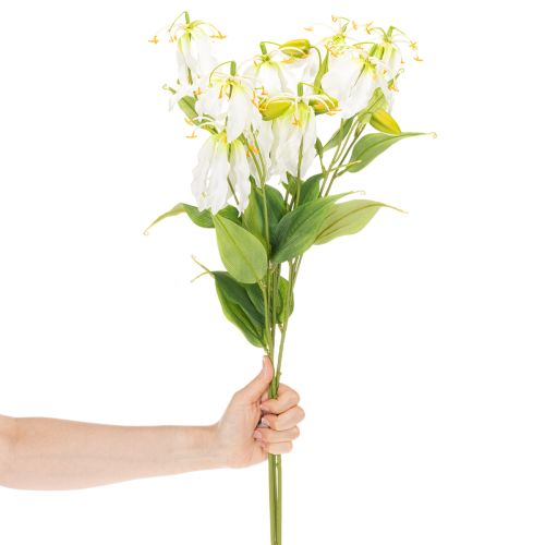 Artikel Künstliche Gloriosa Blume Weiß Gelb Blütenzweig 80 cm 3er-Set für Dekoration