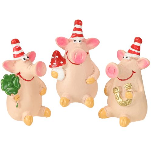 Floristik24 Glücksschwein Deko Schwein mit Glücksbringern 5cm 6St