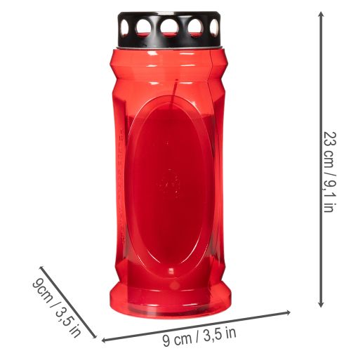 Grabkerze Rot Deckel Schwarz Gedenkkerze 4 Tage H22,5cm | Floristik24.at