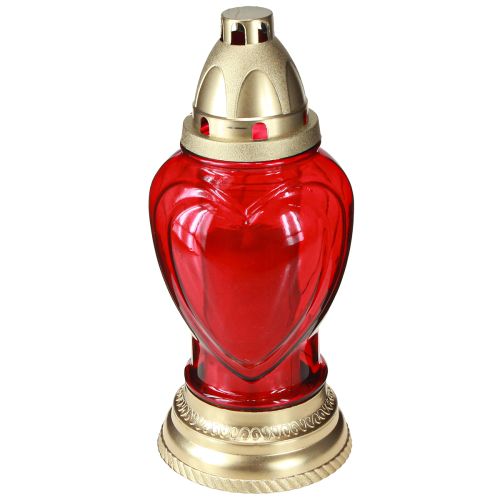 Floristik24 Grablicht Glas Herz Grablaterne Rot Ø10,5cm H25,5cm
