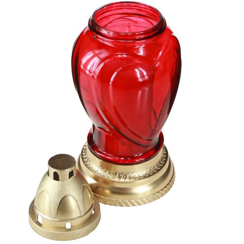 Artikel Grablicht Glas Herz Grablaterne Rot Ø10,5cm H25,5cm