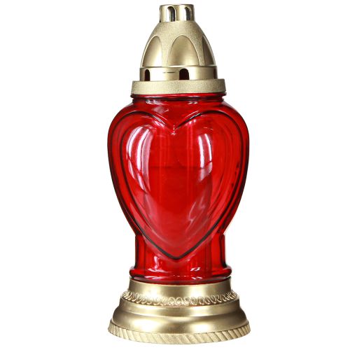 Artikel Grablicht Glas Herz Grablaterne Rot Ø10,5cm H25,5cm