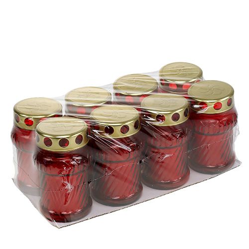 Artikel Grablicht Glas Rot Ø7cm H13cm 8St