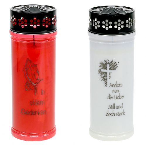 Floristik24 Grablicht Plastik mit Spruch Ø7,5cm H22cm Rot-Weiß 6St