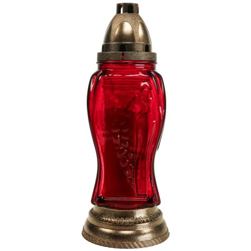 Floristik24 Grablicht Glas Gravur Engel Grablaterne Rot Ø11cm H28,5cm
