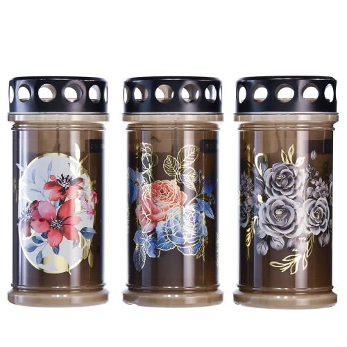 Artikel Grablichter Motivkerzen Blumen Ø7,5cmH16,5cm 3 Tage 3 St
