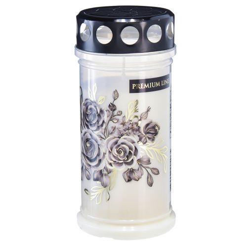 Floristik24 Grabkerzen Weiß Motivkerzen Blumen Ø7,5cm H16,5cm 3St