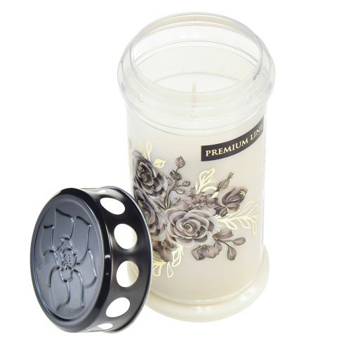 Floristik24 Grabkerzen Weiß Motivkerzen Blumen Ø7,5cm H16,5cm 3St