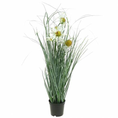 Artikel Gras mit Echinacea künstlich im Topf Weiß 56cm