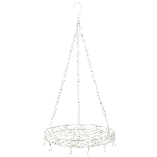 Floristik24 Hängedeko Metall Tablett mit Haken in Weiß Ø29,5cm H55cm