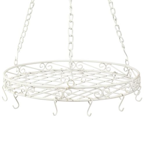 Artikel Hängedeko Metall Tablett mit Haken in Weiß Ø29,5cm H55cm