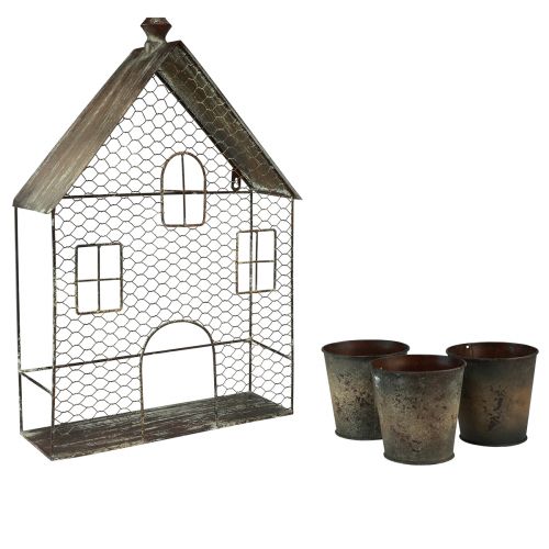 Floristik24 Hängedeko Metall Deko Haus Wanddeko Rost 3 Töpfe 60cm