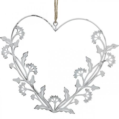 Floristik24 Deko Herz zum Hängen Vintage Pusteblumen Metall Weiß 17,5cm 3St