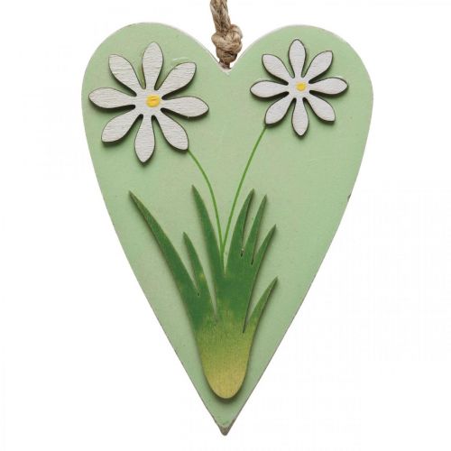 Deko Herzen zum Hängen mit Blumen Holz Grün, Weiß 8,5×12cm 4St