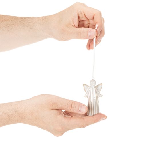 Engel Anhänger aus Keramik in Grau 8 cm mit Aufhängeschlaufe, 4er-Set | Floristik24.at
