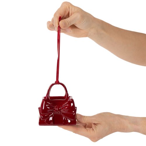 Deko-Handtasche aus Polyresin mit Schleife, bordeauxrot, 10 cm | Floristik24.at