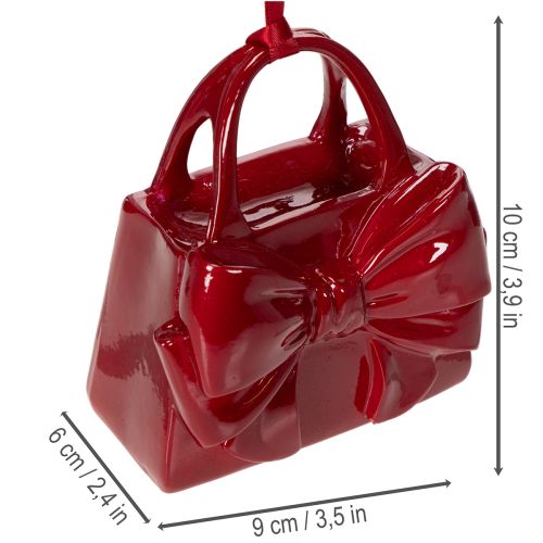 Deko-Handtasche aus Polyresin mit Schleife, bordeauxrot, 10 cm | Floristik24.at