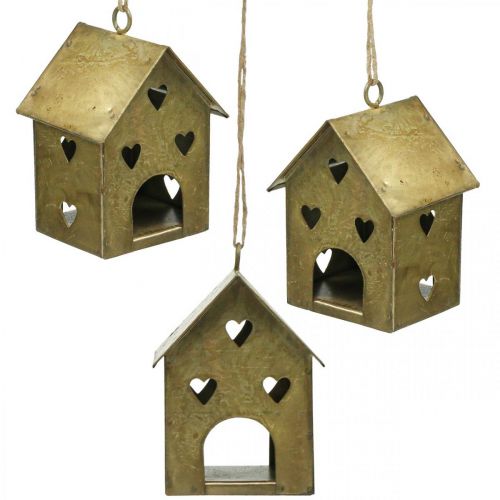 Floristik24 Weihnachtsanhänger Metall Haus Vintage Gold H9,5cm 3St