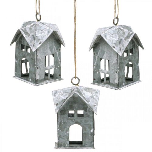 Floristik24 Weihnachtsanhänger Metall Haus Shabby Chic Weiß H9,5cm 3St