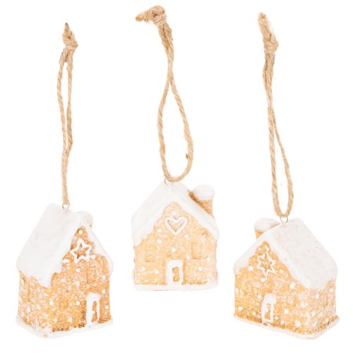 Keramik Lebkuchenhäuschen Hängedekoration 6cm naturfarben 3er Set bestellen | Floristik24.at