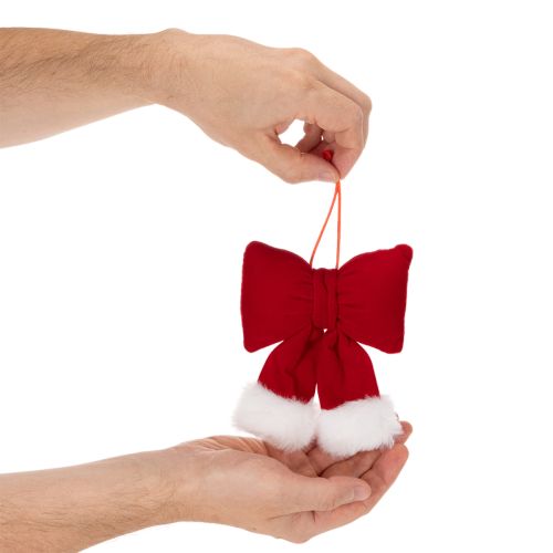 Stoffschleife aus rotem Flanell mit Plüschrand zum Aufhängen, 15 cm | Floristik24.at