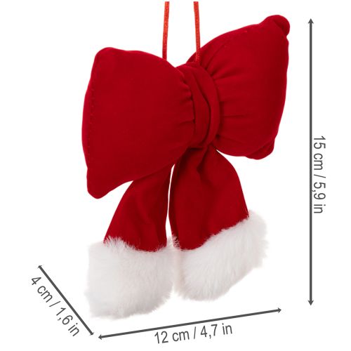 Stoffschleife aus rotem Flanell mit Plüschrand zum Aufhängen, 15 cm | Floristik24.at