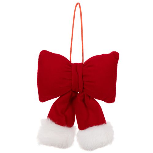 Stoffschleife aus rotem Flanell mit Plüschrand zum Aufhängen, 15 cm | Floristik24.at