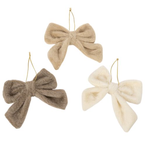 Dekoschleife Plüsch mit Aufhänger 14x16cm Braun Beige Cremeweiß 3er Set bestellen | Floristik24.at