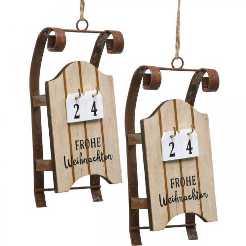 Deko Schlitten Holz Kalender Advent Rost L14,5cm 2 St